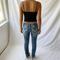 Vintage Y2K Light Wash Low Rise Flare Jeans with Embellished Pockets