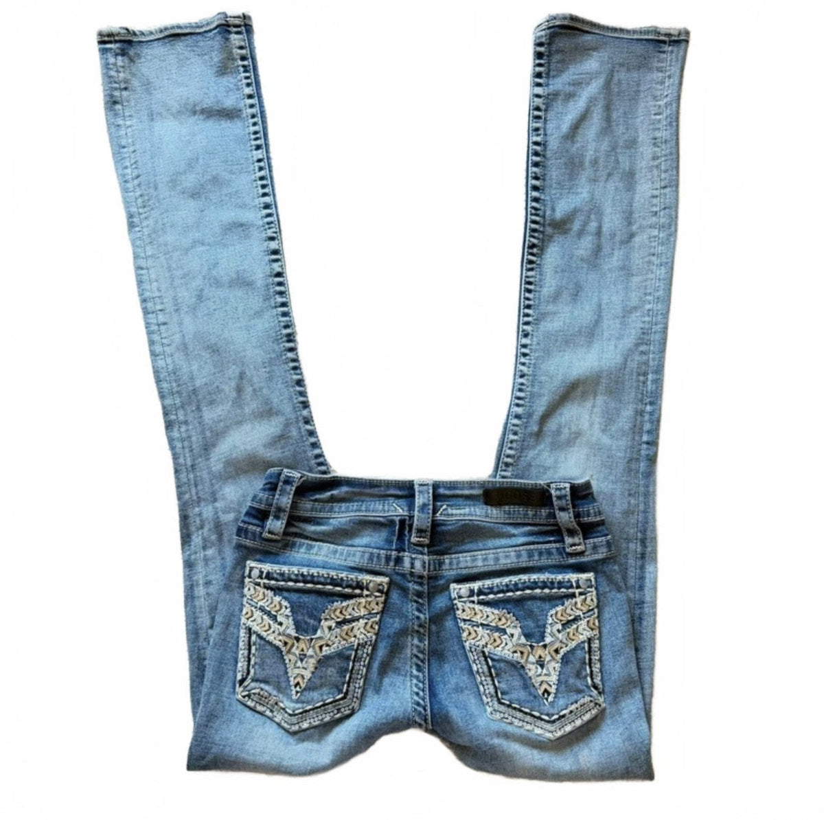 Vintage Y2K Light Wash Low Rise Flare Jeans with Embellished Pockets detail 2