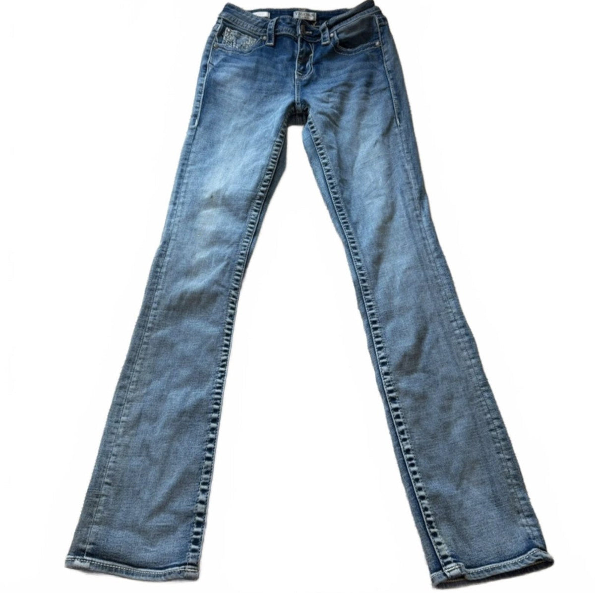 Vintage Y2K Light Wash Low Rise Flare Jeans with Embellished Pockets detail 3