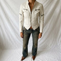 Vintage Y2K White Leather Zip Up Biker Jacket