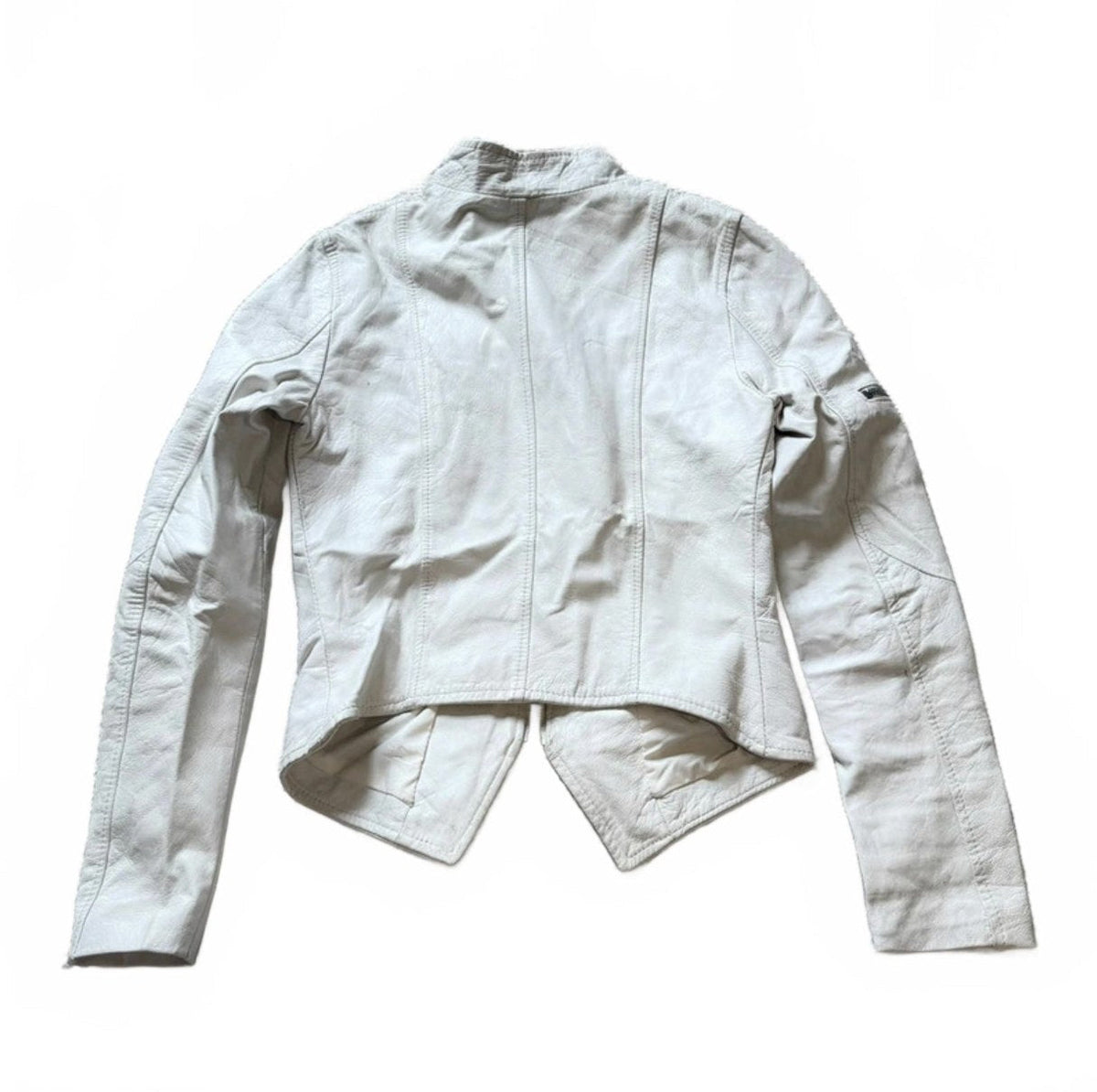 Vintage Y2K White Leather Zip Up Biker Jacket detail 3