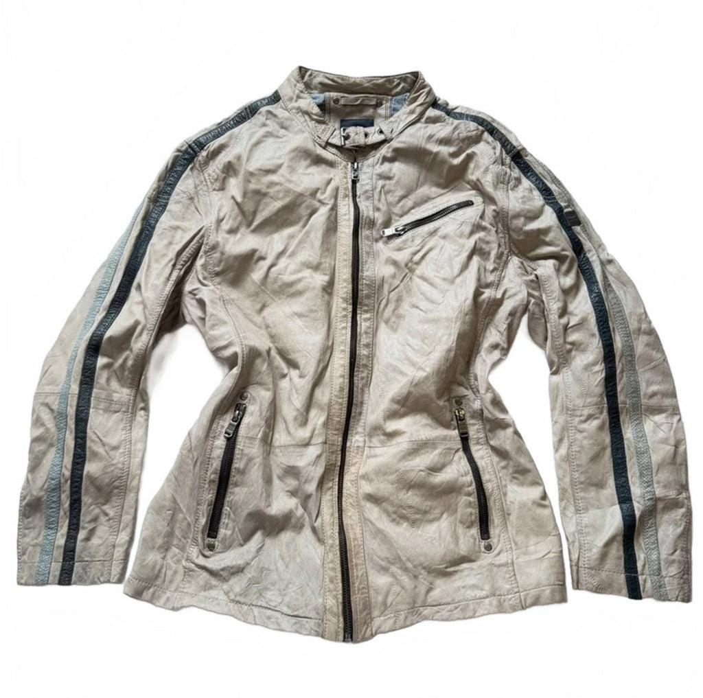 Vintage Y2K Beige Racer Jacket with Contrast Stripes detail 2