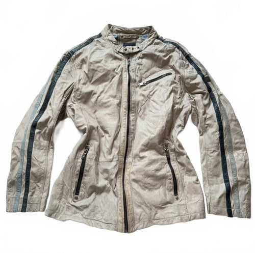 Vintage Y2K Beige Racer Jacket with Contrast Stripes detail 2