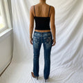 Vintage Y2K Dark Wash Cross Embellished Low Rise Flare Jeans