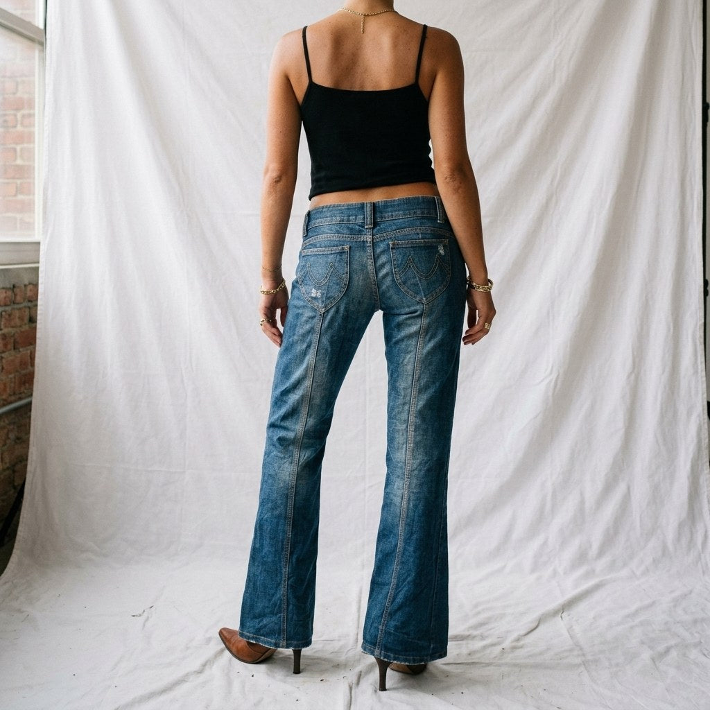 Vintage Y2K Low Rise Flare Jeans Mid Wash