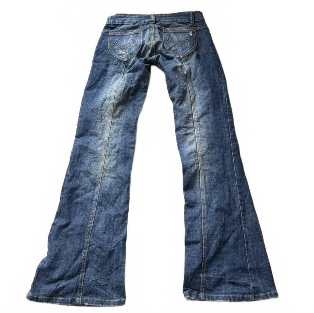 Vintage Y2K Low Rise Flare Jeans Mid Wash detail 3
