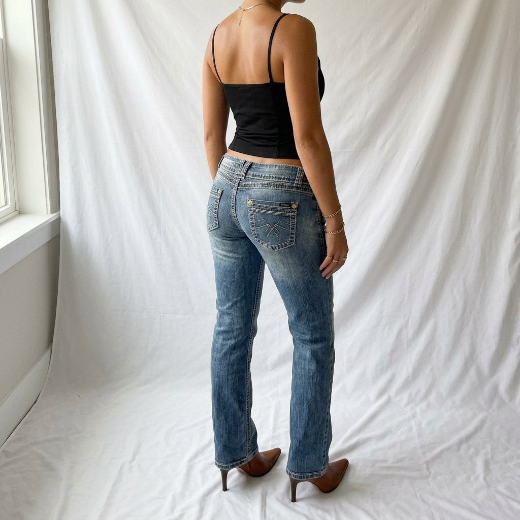 Vintage Y2K Low Rise Flare Jeans with Stitched Back Pockets
