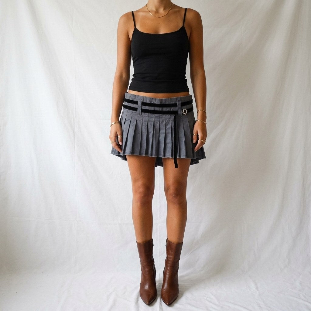 Vintage Y2K Hollister Pleated Mini Skirt with Belt Detail