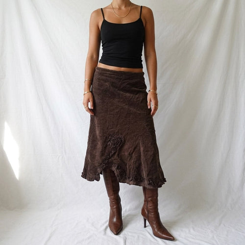Vintage Y2K Brown Corduroy Boho Midi Skirt
