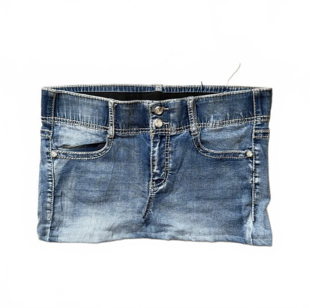 Vintage Y2K Low Rise Denim Mini Skirt with Embellished Pockets detail 3