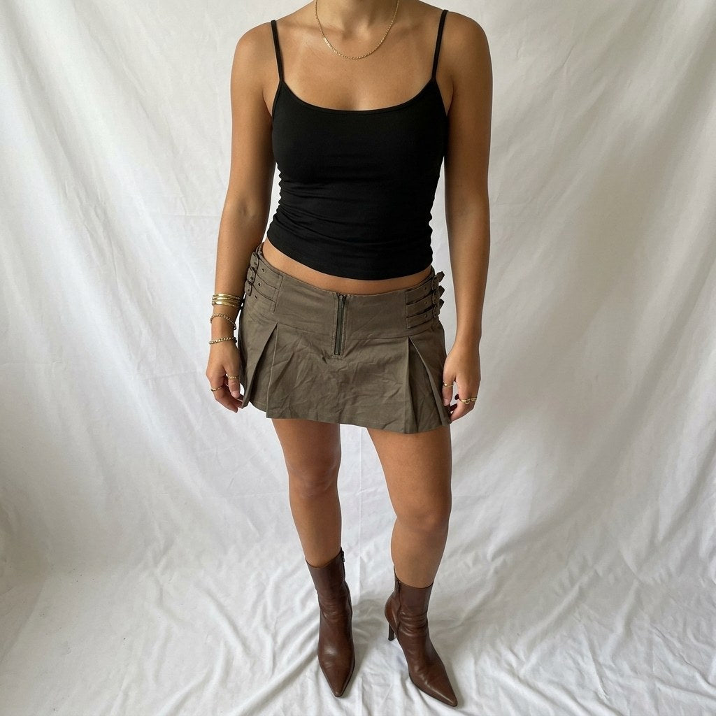 Vintage Y2K Brown Buckle Mini Skirt