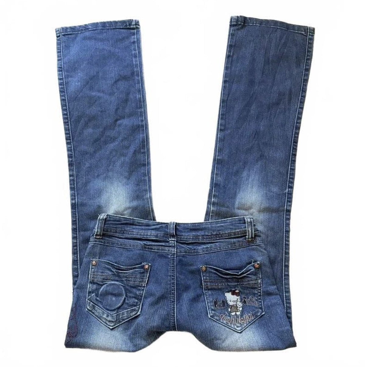 Vintage Y2K Low Rise Flare Jeans with Beaded Embroidery detail 2