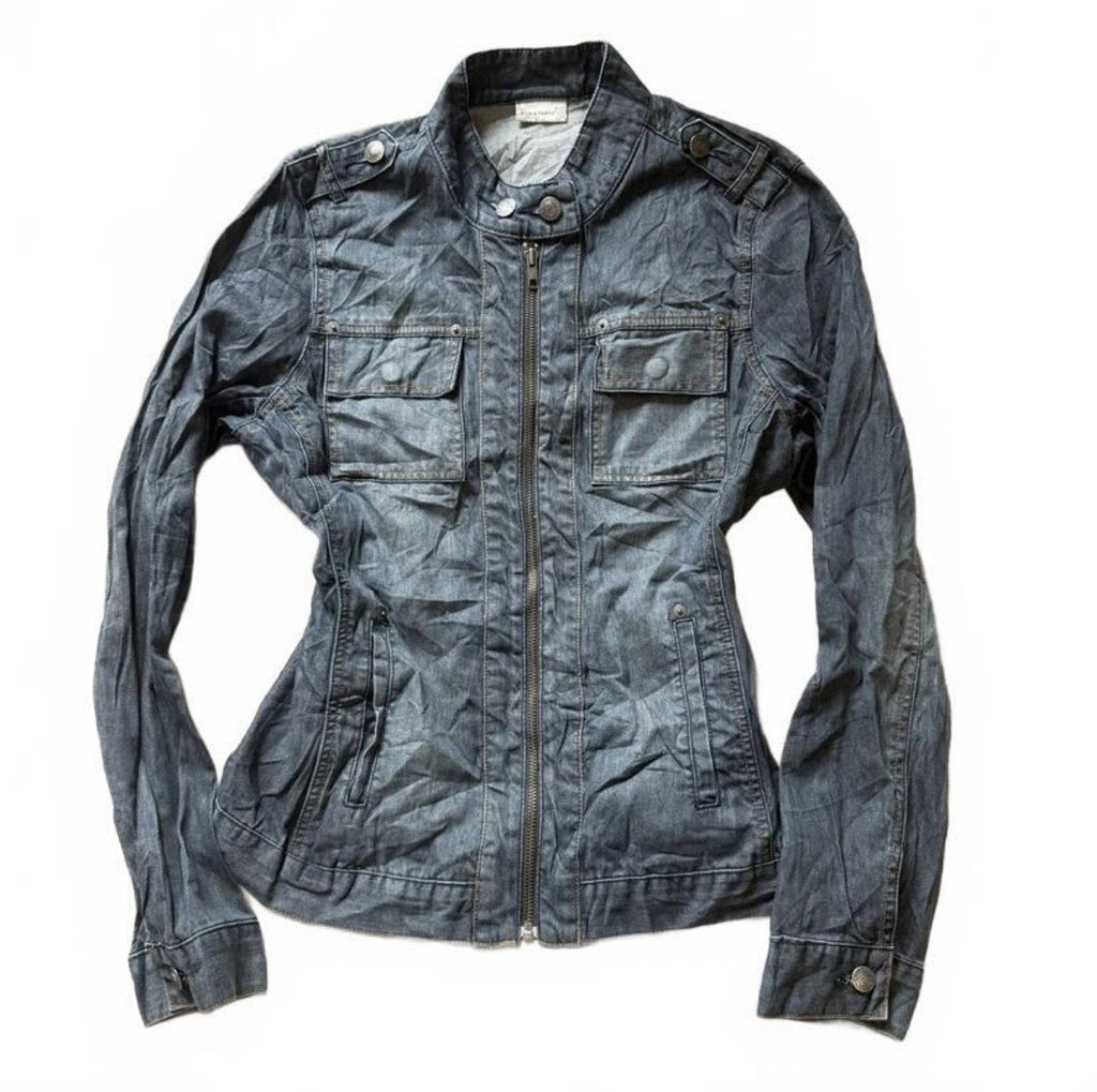 Vintage Y2K Dark Denim Zip Up Racer Jacket with Epaulettes detail 2