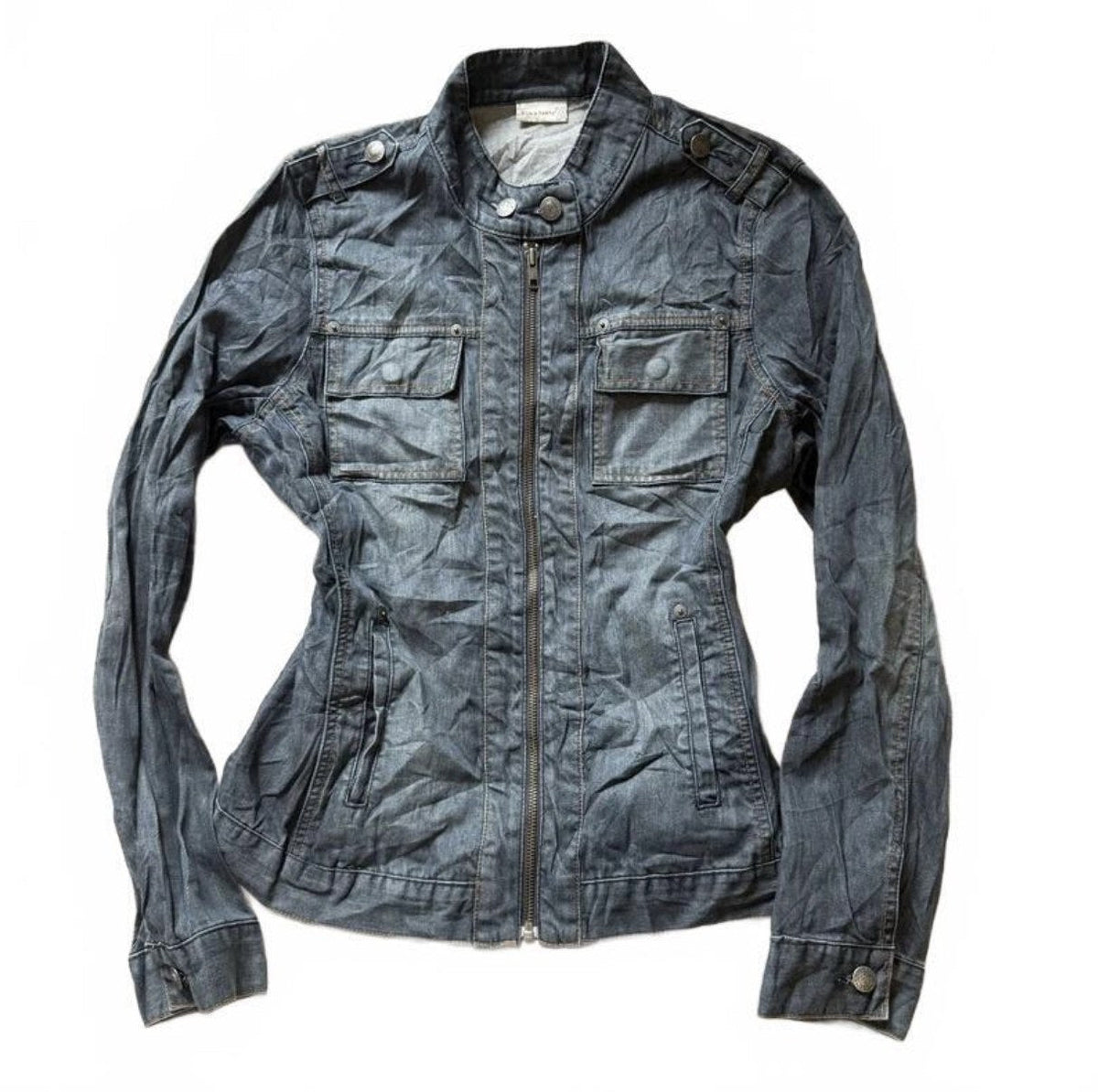 Vintage Y2K Dark Denim Zip Up Racer Jacket with Epaulettes detail 2
