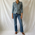 Vintage Y2K Mid Blue Denim Military Jacket with Four Flap Pockets