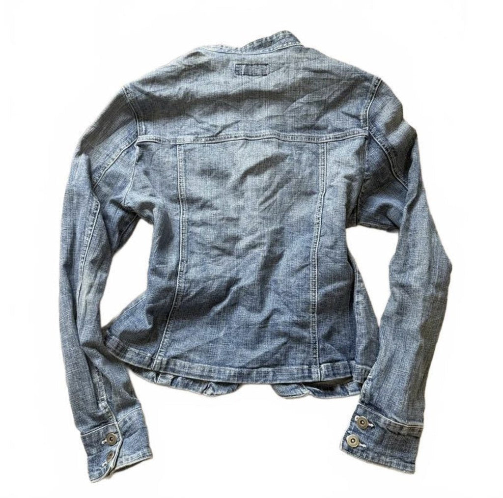 Vintage Y2K Mid Blue Denim Military Jacket with Four Flap Pockets detail 3