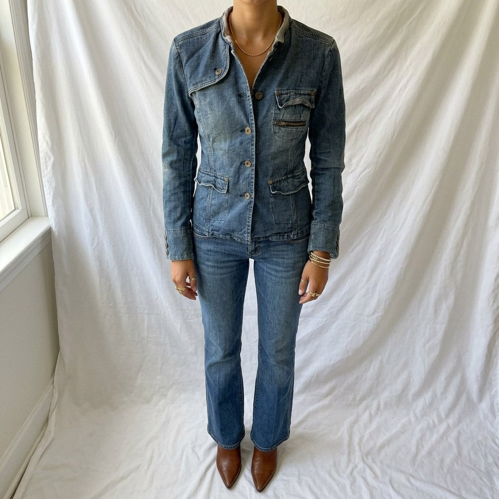 Vintage Y2K Mid Blue Peplum Denim Jacket