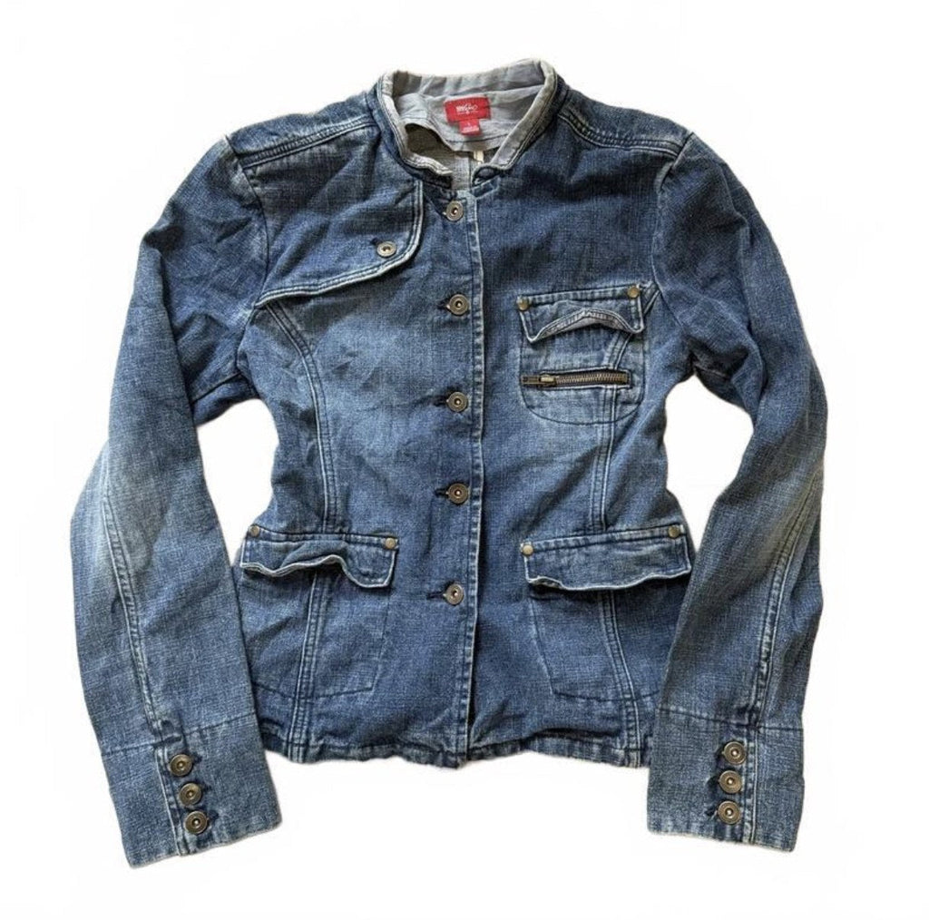 Vintage Y2K Mid Blue Peplum Denim Jacket detail 2