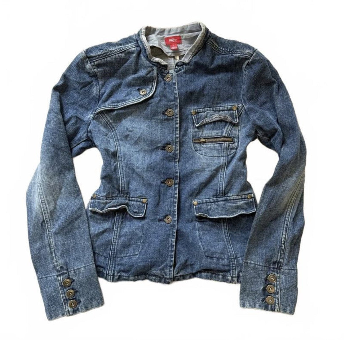 Vintage Y2K Mid Blue Peplum Denim Jacket detail 2