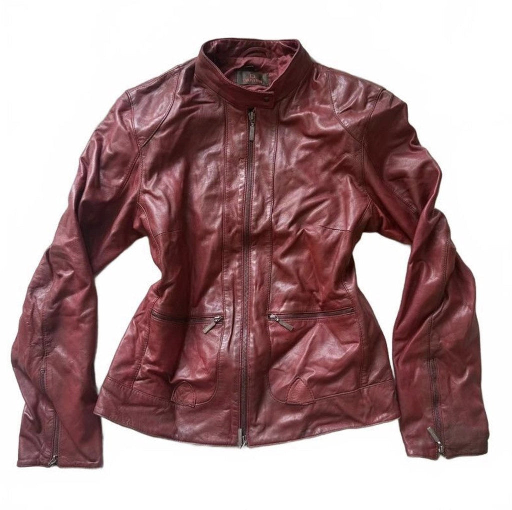 Vintage Y2K Danier Red Leather Fitted Moto Jacket detail 2