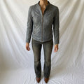 Vintage Y2K Naf Naf Grey Leather Moto Jacket with Snake Print Trim