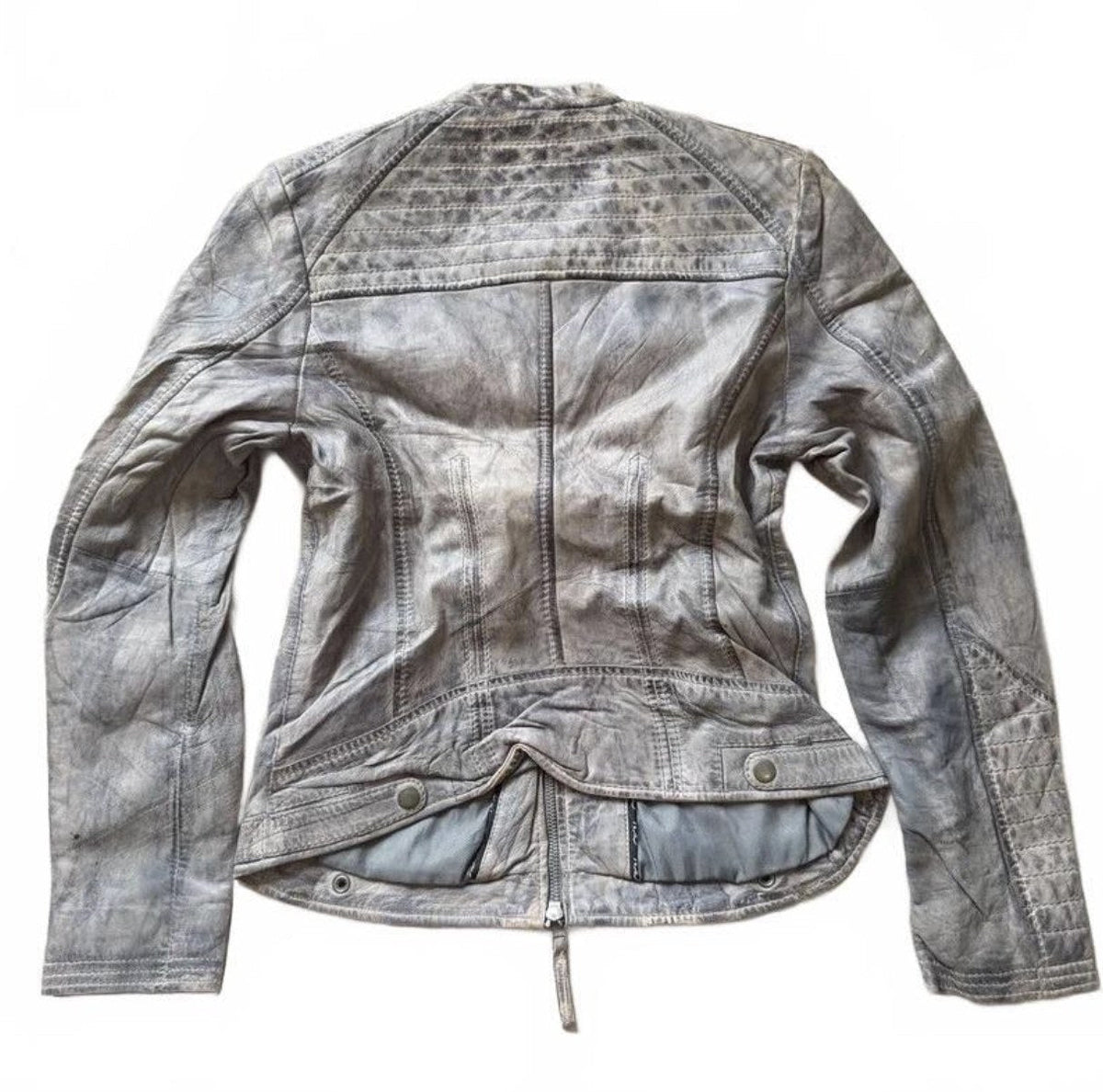 Vintage Y2K CKN Light Grey Washed Leather Moto Jacket detail 3