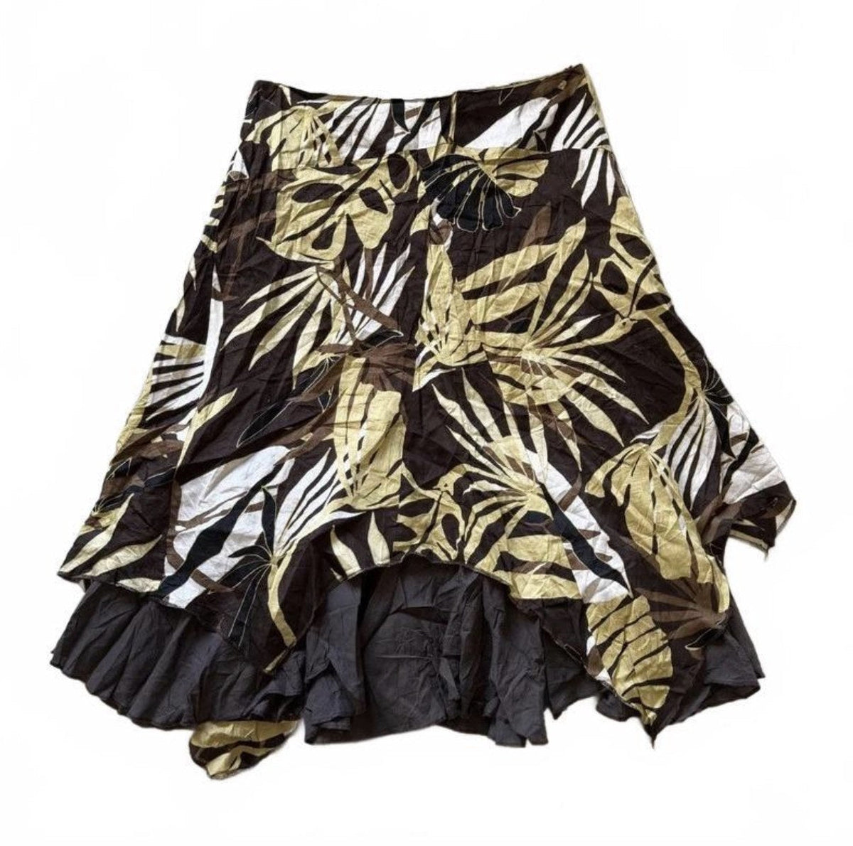 Vintage Y2K Brown Tropical Leaf Print Hanky Hem Skirt detail 2