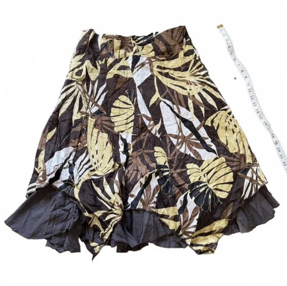 Vintage Y2K Brown Tropical Leaf Print Hanky Hem Skirt detail 3