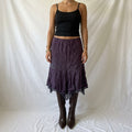Vintage Y2K Purple Crinkle Hanky Hem Midi Skirt