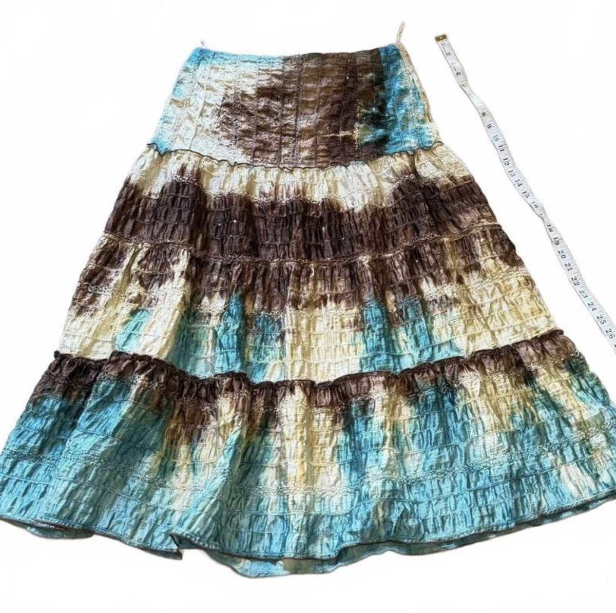 Vintage Y2K Turquoise and Brown Tie Dye Tiered Midi Skirt detail 3