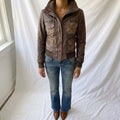 Vintage Y2K Rifle Brown Leather Bomber Jacket with Funnel Neck